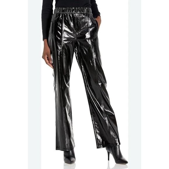 Blank NYC Women’s Black Vegan Leather Pants Medium Glossy Patent Straight Leg - Picture 1 of 10
